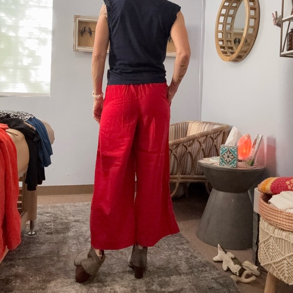 A new day high rise wide leg linen blend Red pants size medium - Picture 3 of 12